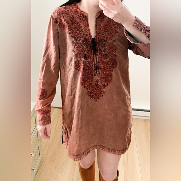Soft Surroundings Burnt Orange Acid Washed Embroidered Tunic Mini Dress Medium - Picture 5 of 11